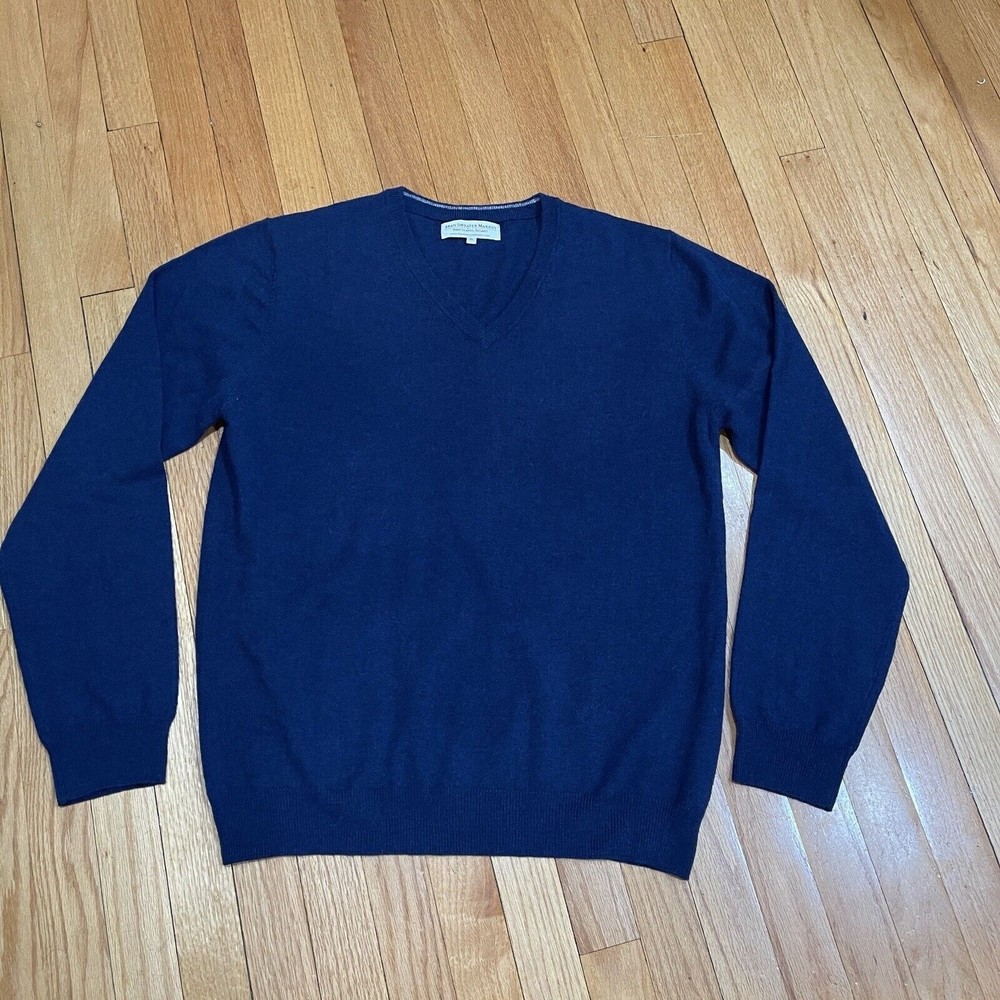 Aran Sweater Market Mens V Neck Lambswool Pullover Sweater Size XL Navy Blue EUC - Picture 3 of 9